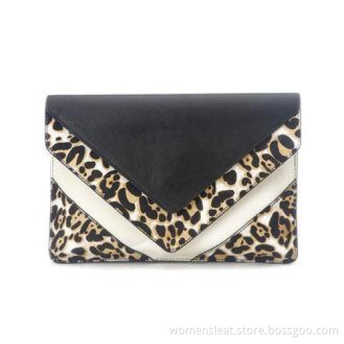Horse Hair Leopard Print Clutch Bag with Double Flap / Pock
